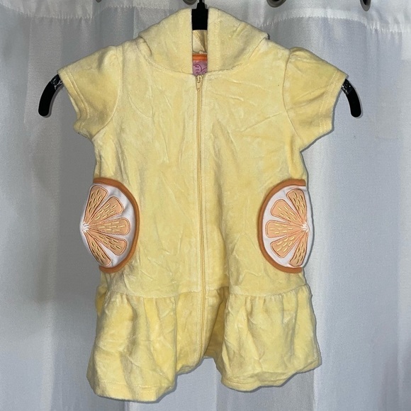 Cutey Couture Towel Dress Short Sleeve Terry Dress Orange Slice Pockets Full Zip - Picture 1 of 7